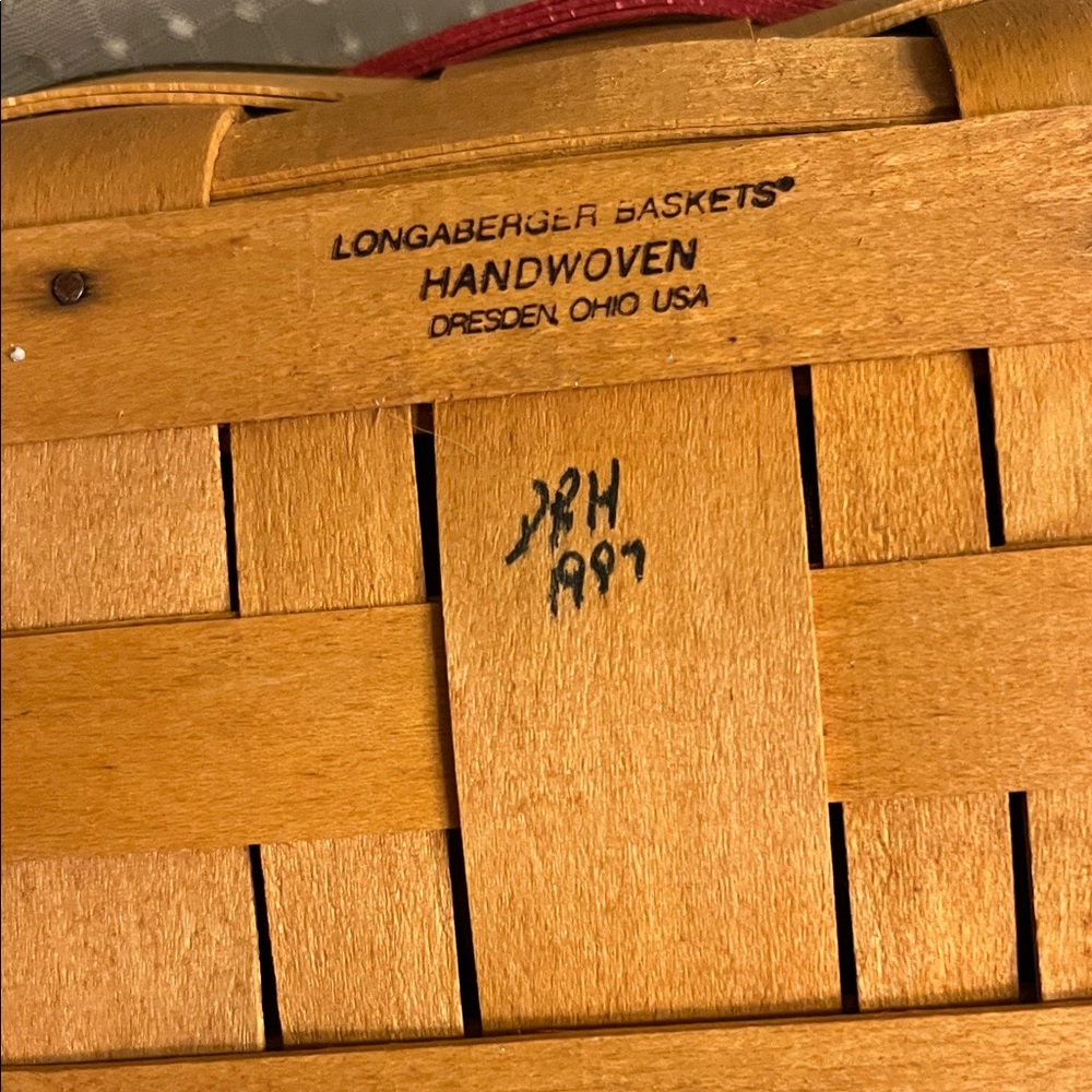 Longaberger Striped Green and Red Basket - Picture 3 of 4